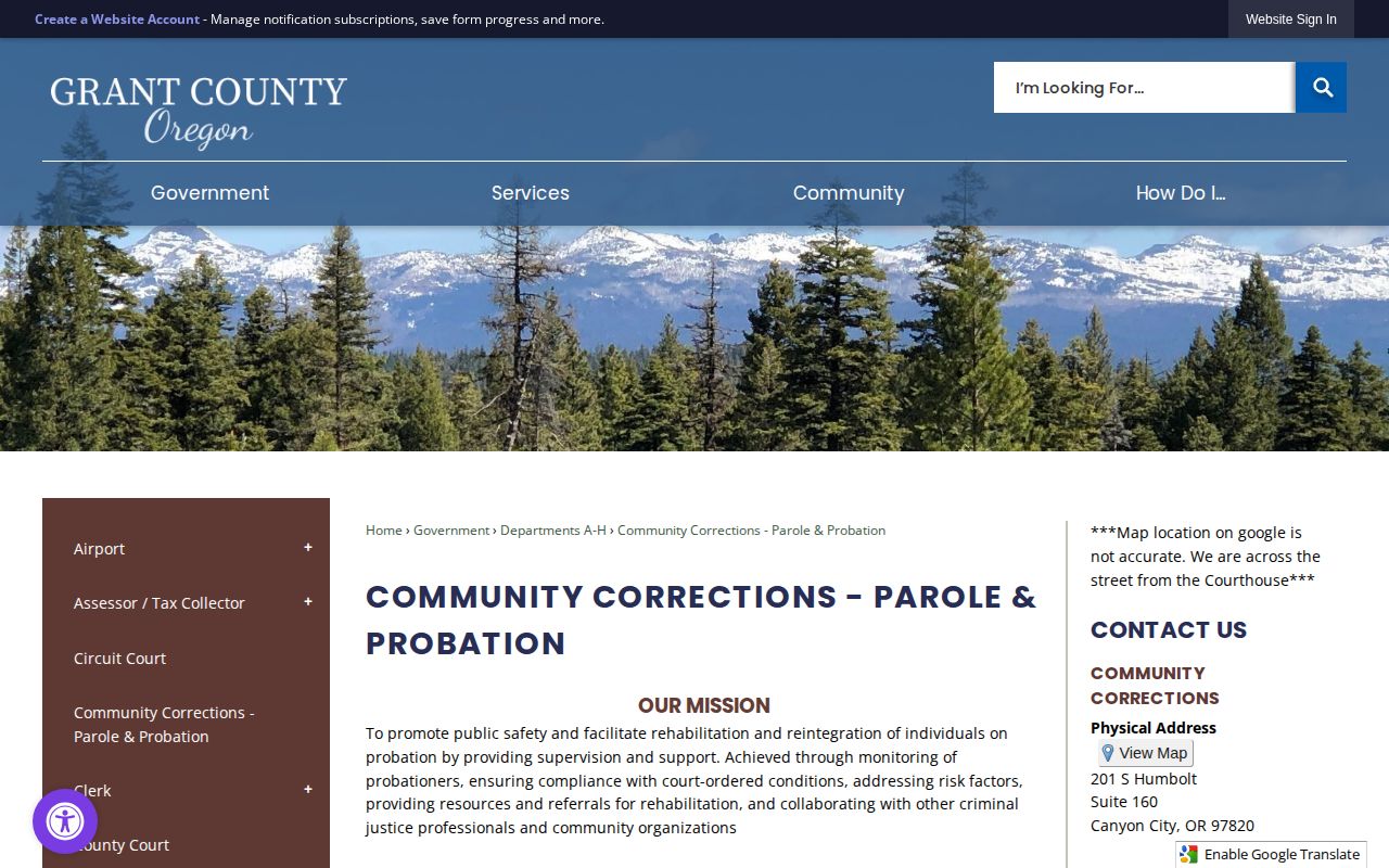 Grant County parole and probation office hours and reporting forms