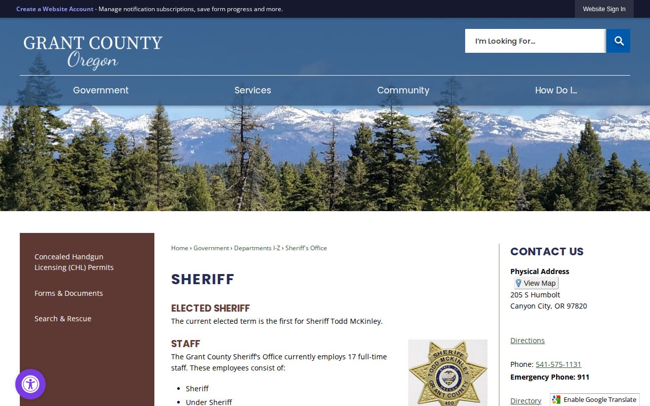 Grant County Sheriff page without an online 24-hour release list
