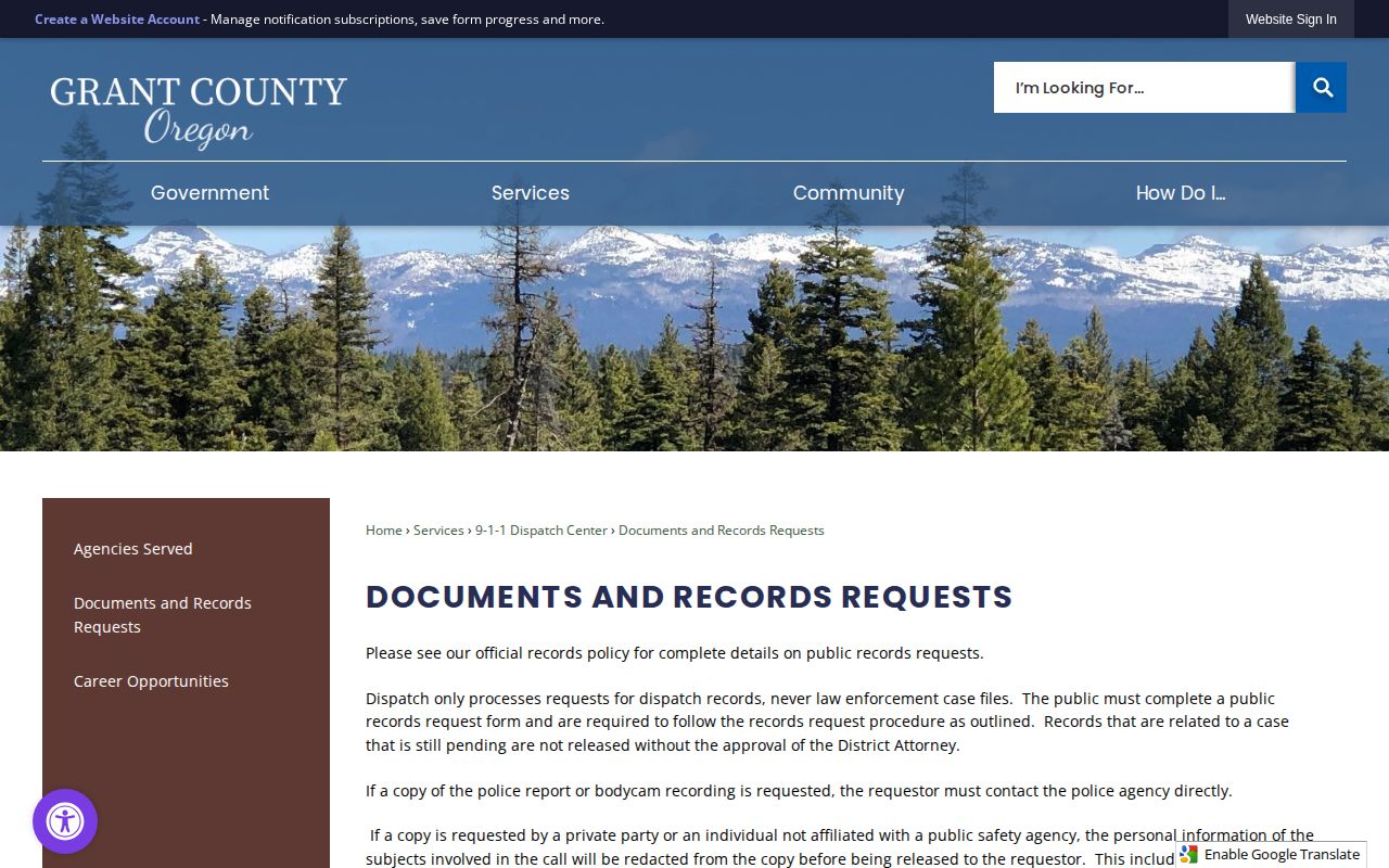 Grant County Sheriff release record request routing